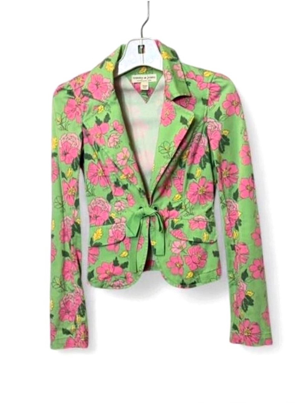 Tommy Hilfiger Y2K Green & Pink Floral Blazer W/Tie Waist Sz XS